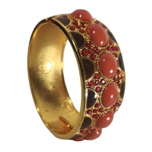 Vintage Banana Republic Gold Metal and Coral Brown Enamel Hinged Bracelet